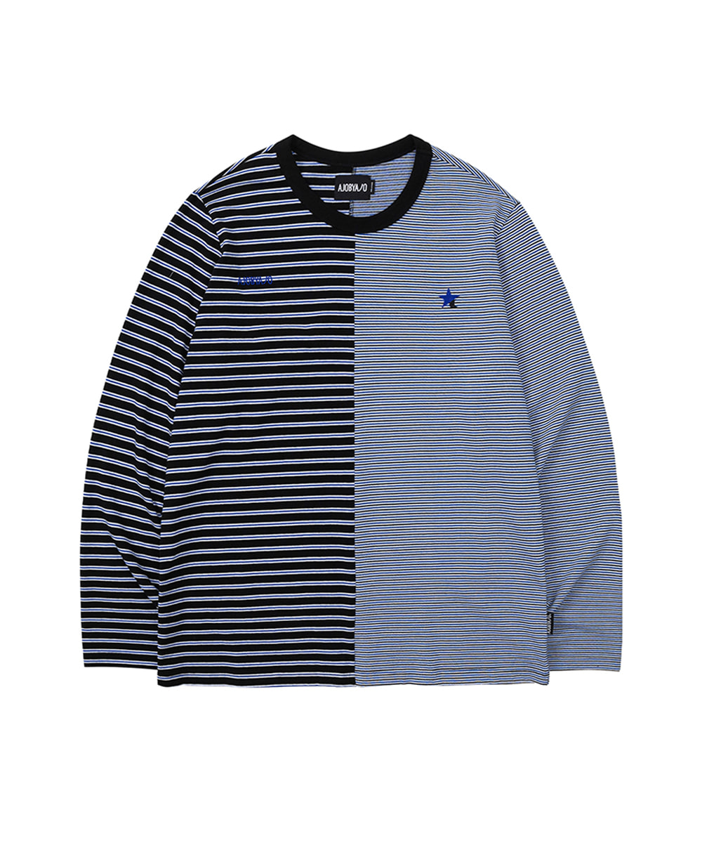 AJO BY AJO아조바이아조 Stripe Twofold Long Sleeves T-Shirt [Blue]