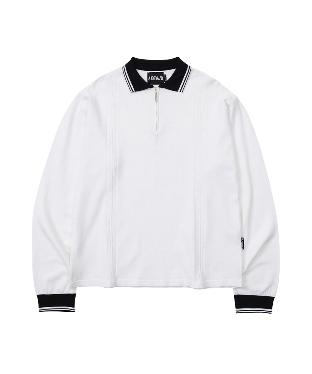 AJO BY AJO아조바이아조 Cable Stitch Collar Zip Up [White]