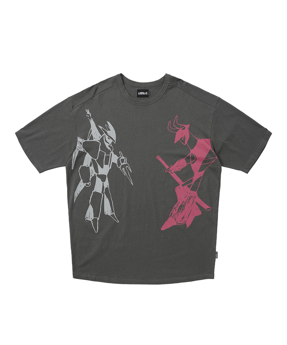 AJO BY AJO아조바이아조 Robots Duel Oversized T-Shirt [Charcoal]
