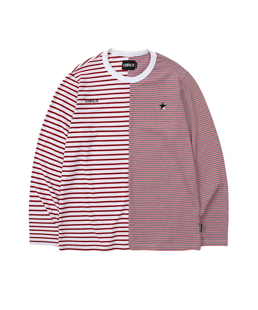 AJO BY AJO아조바이아조 Stripe Twofold Long Sleeves T-Shirt [Red]