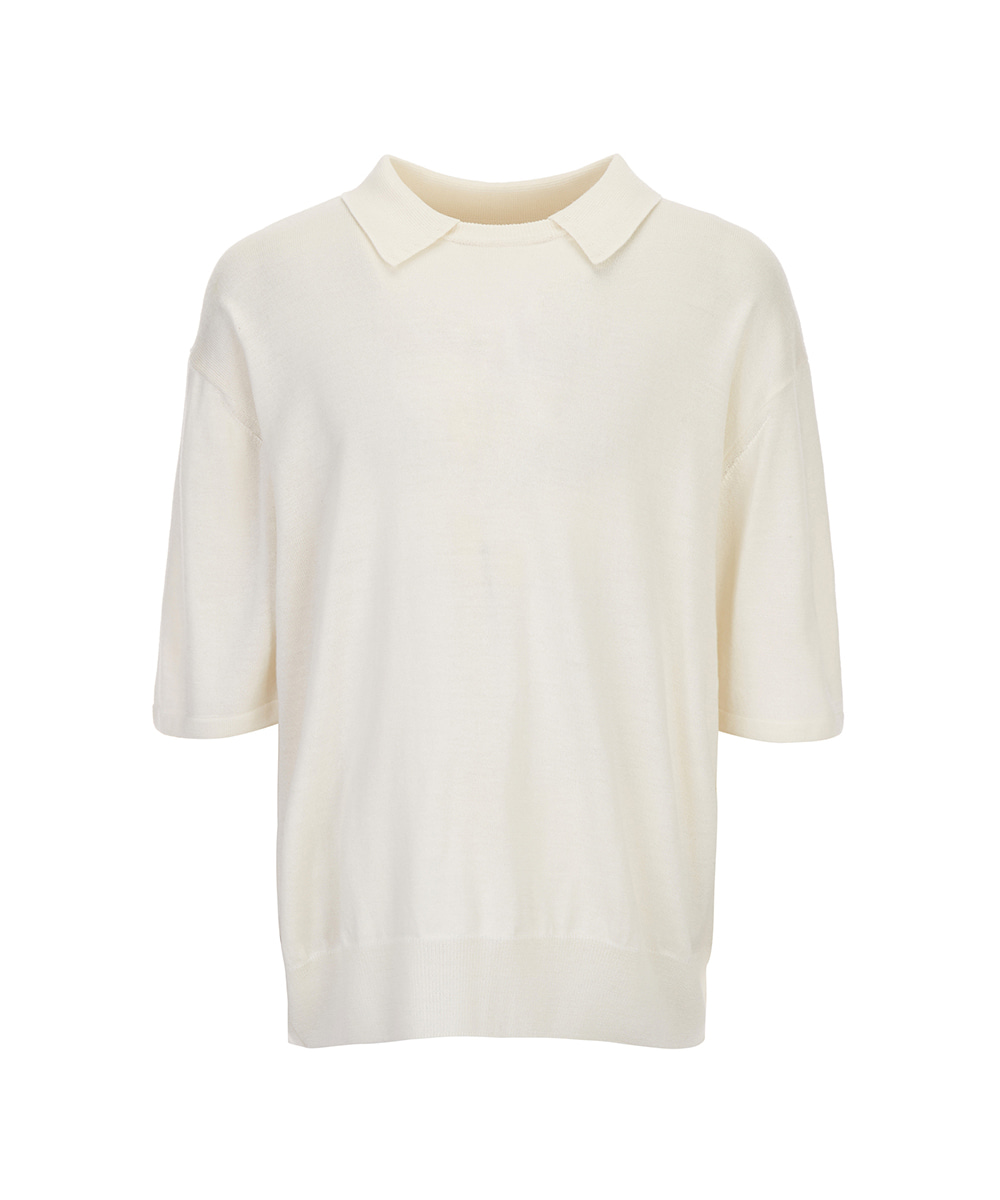 LE17SEPTEMBRE HOMME르917옴므 917 WOOL-BLEND ROUND NECK COLLAR KNIT TOP IVORY