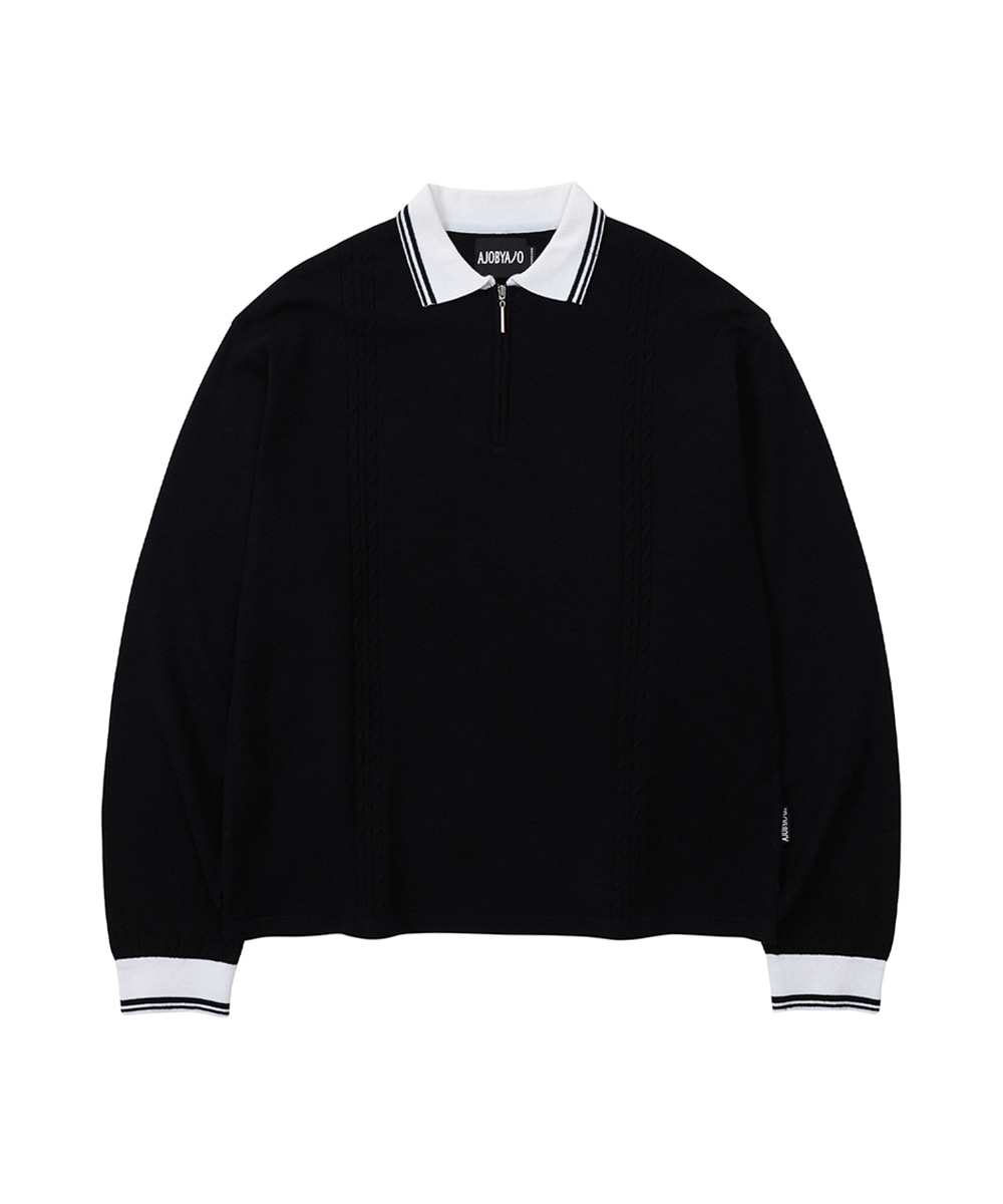 AJO BY AJO아조바이아조 Cable Stitch Collar Zip Up [Black]