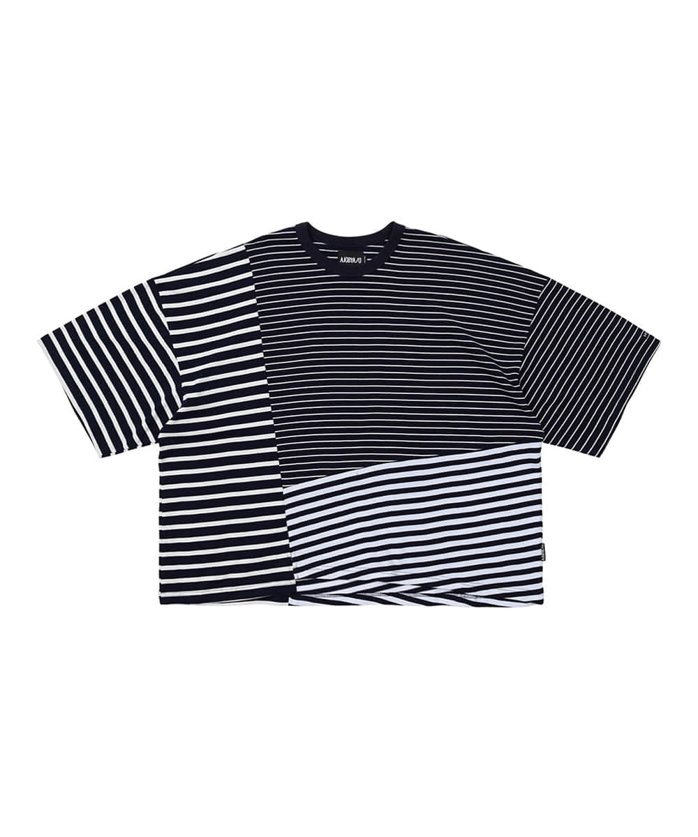 AJO BY AJO아조바이아조 Stripe Mixed T-Shirt [Navy]