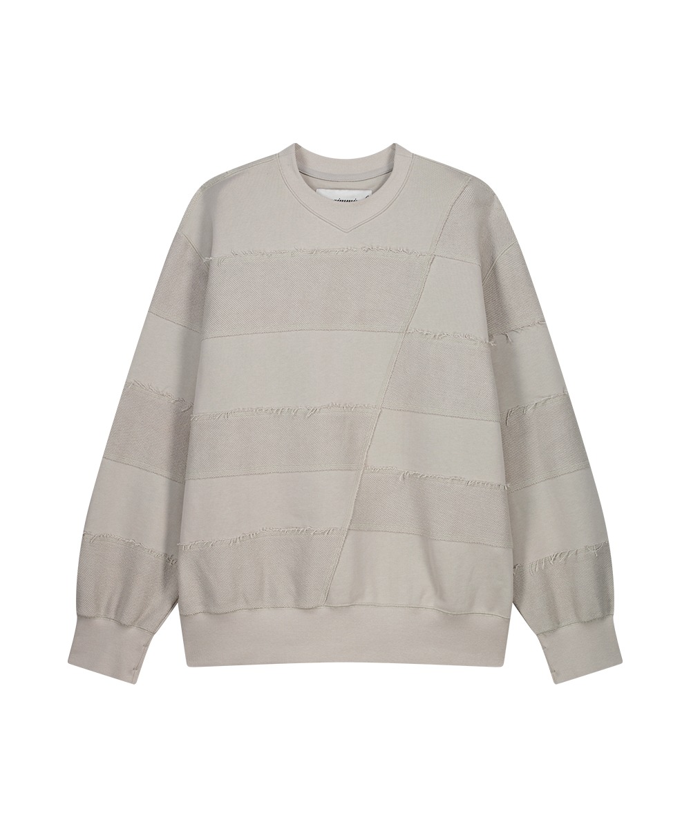 UNGIMMICK언지미크 [4월 9일 예약 발송] Unbalance Stripe Sweatshirt - Sand Gray